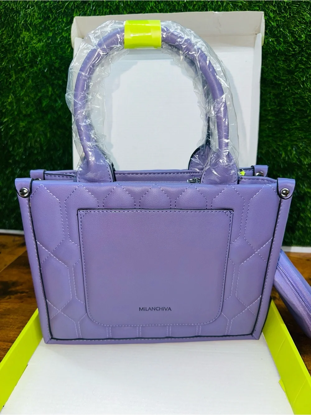 Milanchiva Purple Quilted Satchel Handbag with Pouch – New
